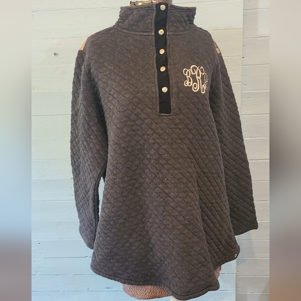 Womens MarleyLilly Womens Quilted Polyester Blend Gray Sweater XXL MONOGRAMMED